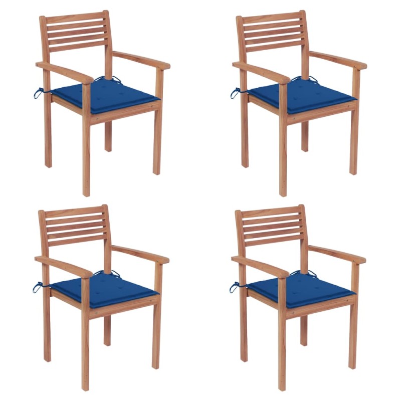 vidaXL Sillas de jardín 4 uds madera de teca con cojines azul royal vidaXL Sillas de jardín 4 uds madera de teca con cojines azul royal
