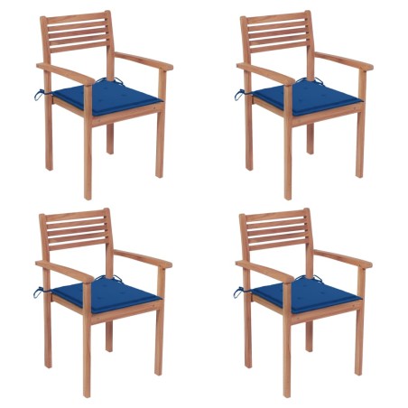 vidaXL Sillas de jardín 4 uds madera de teca con cojines azul royal