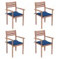 vidaXL Sillas de jardín 4 uds madera de teca con cojines azul royal vidaXL Sillas de jardín 4 uds madera de teca con cojines azul royal