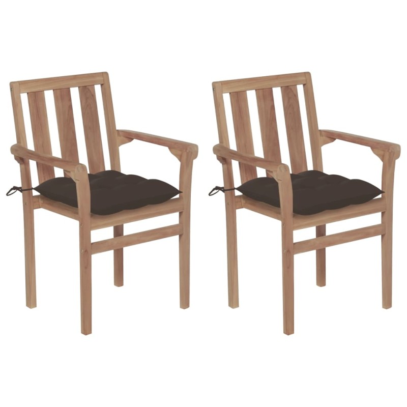 vidaXL Sillas de jardín 2 uds madera de teca con cojines gris taupe vidaXL Sillas de jardín 2 uds madera de teca con cojines gris taupe