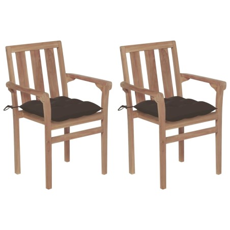 vidaXL Sillas de jardín 2 uds madera de teca con cojines gris taupe