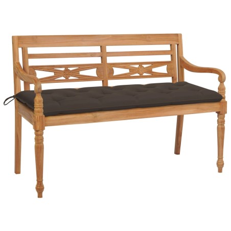 vidaXL Banco Batavia madera maciza de teca con cojín gris taupe 150 cm