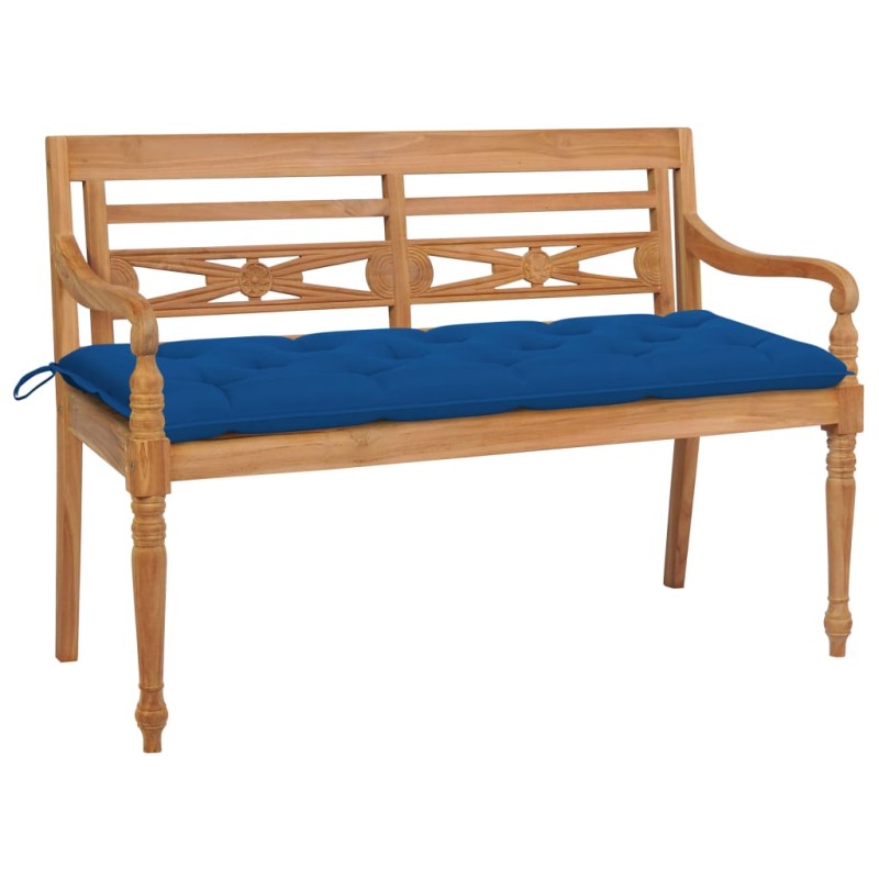 vidaXL Banco Batavia madera maciza de teca con cojín azul 150 cm vidaXL Banco Batavia madera maciza de teca con cojín azul 150 cm