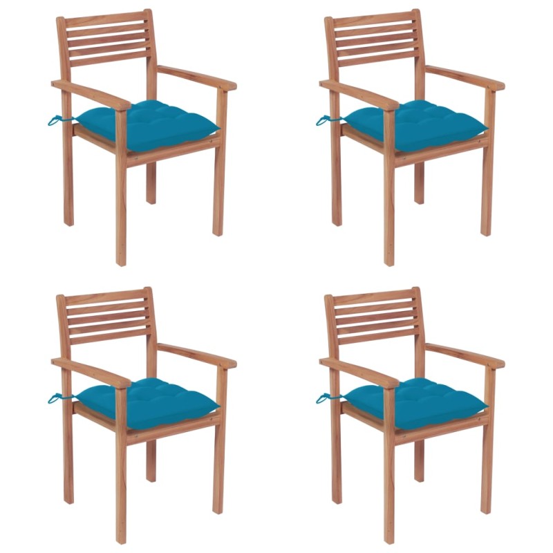 vidaXL Sillas de jardín con cojines 4 uds madera de teca azul claro vidaXL Sillas de jardín con cojines 4 uds madera de teca azul claro