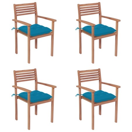 vidaXL Sillas de jardín con cojines 4 uds madera de teca azul claro