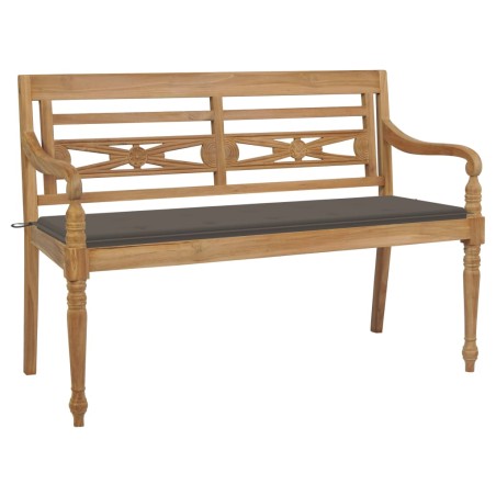 vidaXL Banco Batavia madera maciza de teca con cojín gris taupe 150 cm