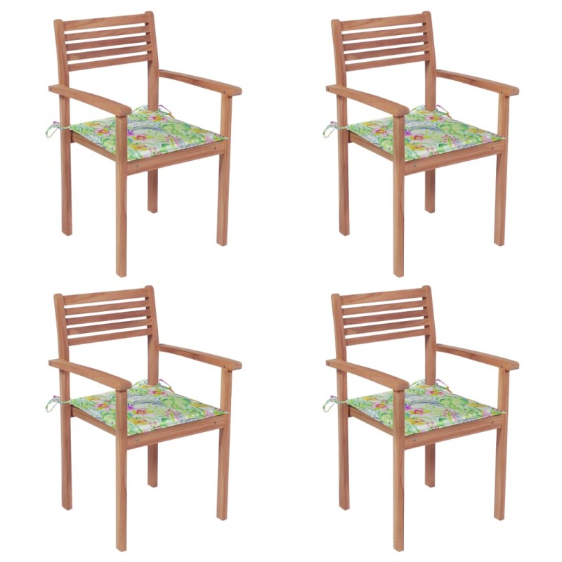 vidaXL Sillas de jardín 4 uds madera de teca cojines estampado hojas vidaXL Sillas de jardín 4 uds madera de teca cojines estampado hojas