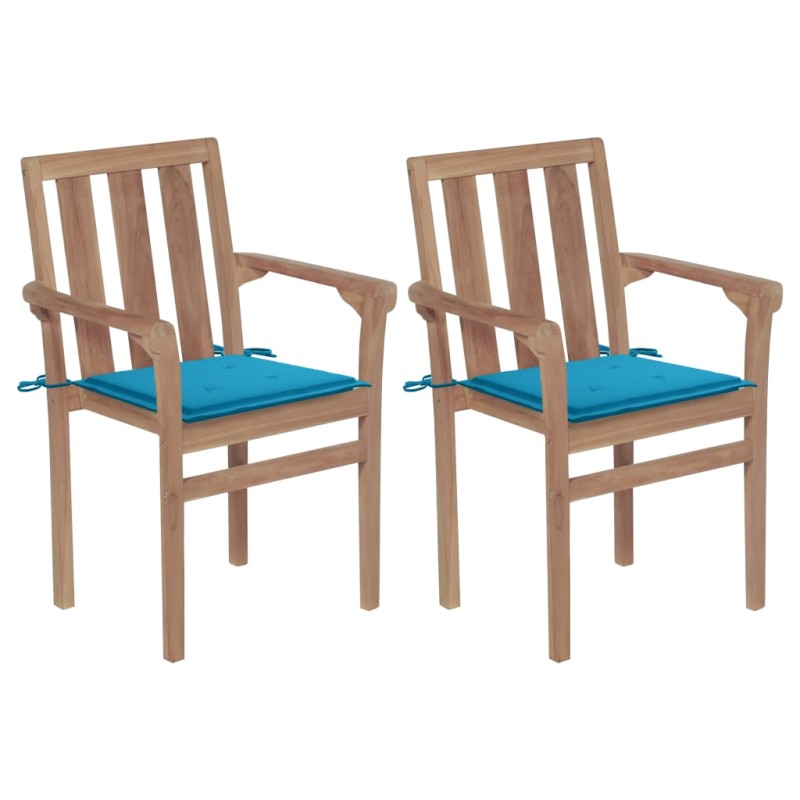 vidaXL Sillas de jardín 2 unidades con cojines azul madera de teca vidaXL Sillas de jardín 2 unidades con cojines azul madera de teca