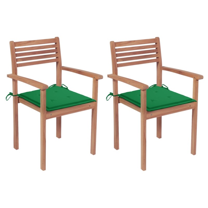vidaXL Sillas de jardín 2 uds madera maciza de teca con cojines verdes vidaXL Sillas de jardín 2 uds madera maciza de teca con cojines verdes
