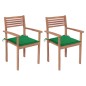 vidaXL Sillas de jardín 2 uds madera maciza de teca con cojines verdes vidaXL Sillas de jardín 2 uds madera maciza de teca con cojines verdes