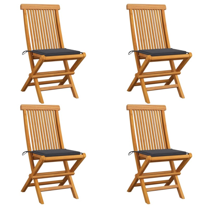 vidaXL Sillas de jardín 4 uds con cojines antracita madera de teca vidaXL Sillas de jardín 4 uds con cojines antracita madera de teca