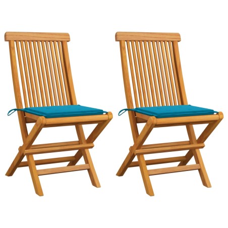vidaXL Sillas de jardín 2 unidades con cojines azules madera de teca
