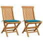 vidaXL Sillas de jardín 2 unidades con cojines azules madera de teca vidaXL Sillas de jardín 2 unidades con cojines azules madera de teca