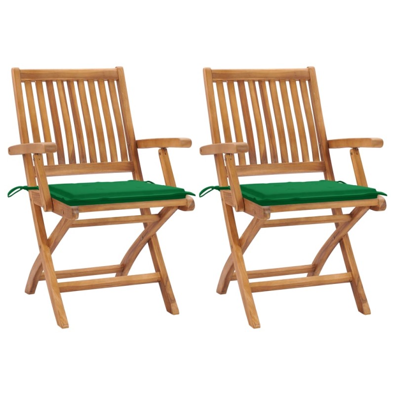 vidaXL Sillas de jardín 2 unidades con cojines verde madera de teca vidaXL Sillas de jardín 2 unidades con cojines verde madera de teca