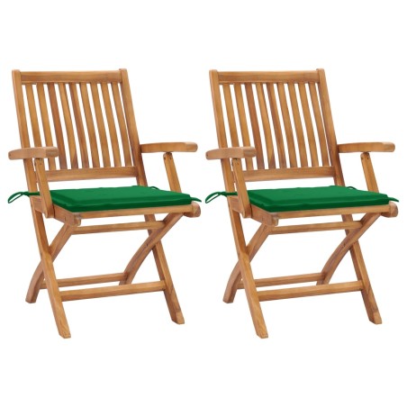 vidaXL Sillas de jardín 2 unidades con cojines verde madera de teca