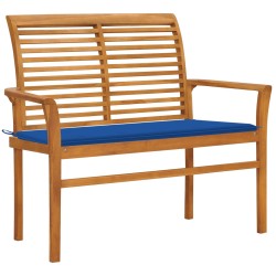 vidaXL Banco de jardín madera maciza teca con cojín azul regio 112 cm