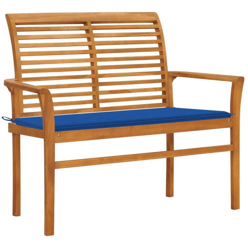 vidaXL Banco de jardín madera maciza teca con cojín azul regio 112 cm