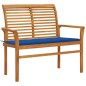 vidaXL Banco de jardín madera maciza teca con cojín azul regio 112 cm