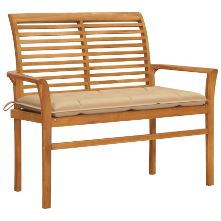 vidaXL Banco de jardín madera maciza de teca con cojín beige 112 cm