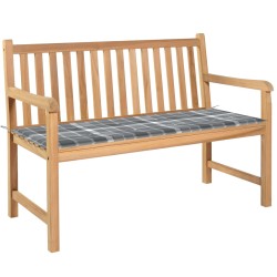vidaXL Banco de jardín madera de teca con cojín a cuadros gris 120 cm