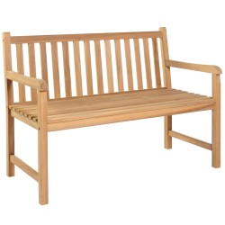 vidaXL Banco de jardín madera de teca con cojín a cuadros gris 120 cm
