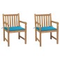 vidaXL Sillas de jardín 2 uds madera maciza de teca con cojines azules vidaXL Sillas de jardín 2 uds madera maciza de teca con cojines azules