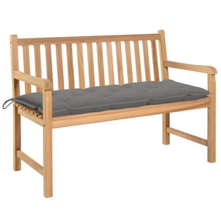 vidaXL Banco de jardín madera maciza de teca con cojín gris 120 cm