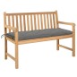 vidaXL Banco de jardín madera maciza de teca con cojín gris 120 cm