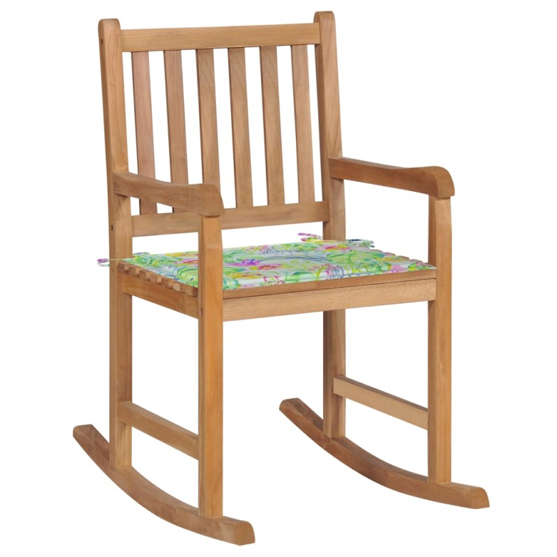 vidaXL Silla mecedora de madera maciza teca con cojín estampado hojas vidaXL Silla mecedora de madera maciza teca con cojín estampado hojas
