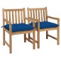 vidaXL Sillas de jardín 2 uds madera maciza de teca con cojines azules vidaXL Sillas de jardín 2 uds madera maciza de teca con cojines azules