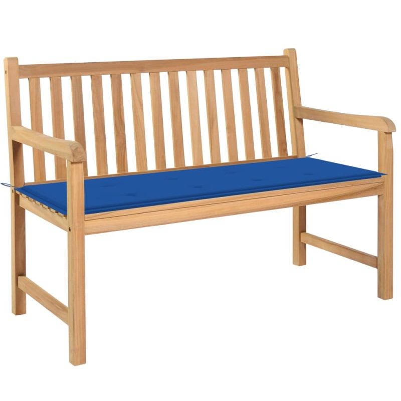 vidaXL Banco de jardín madera maciza teca con cojín azul royal 120 cm vidaXL Banco de jardín madera maciza teca con cojín azul royal 120 cm