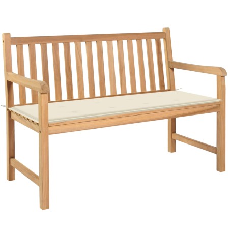 vidaXL Banco de jardín madera maciza de teca con cojín crema 120 cm