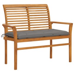 vidaXL Banco de jardín madera maciza de teca con cojín gris 112 cm