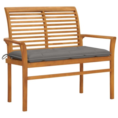 vidaXL Banco de jardín madera maciza de teca con cojín gris 112 cm