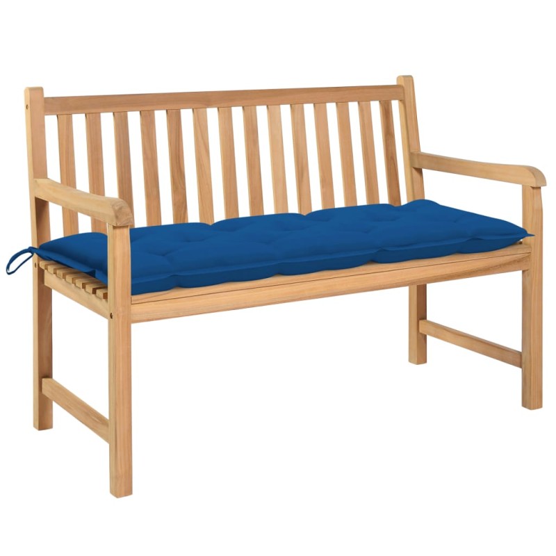 vidaXL Banco de jardín madera maciza de teca con cojín azul 120 cm vidaXL Banco de jardín madera maciza de teca con cojín azul 120 cm