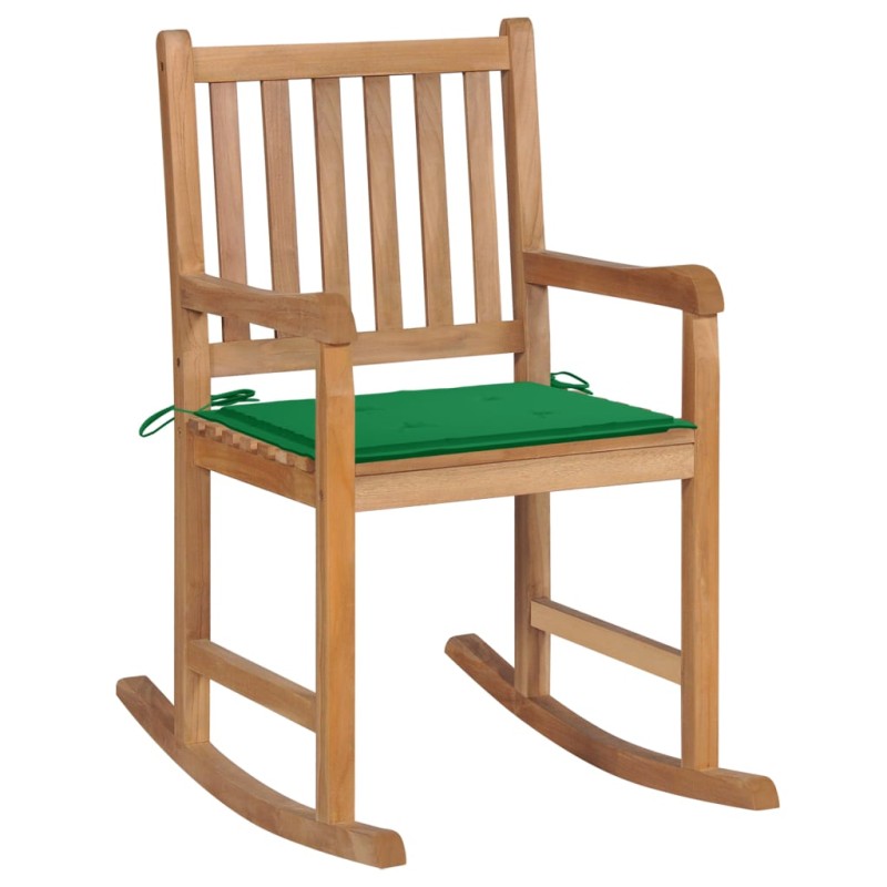 vidaXL Silla mecedora de madera maciza de teca con cojín verde vidaXL Silla mecedora de madera maciza de teca con cojín verde
