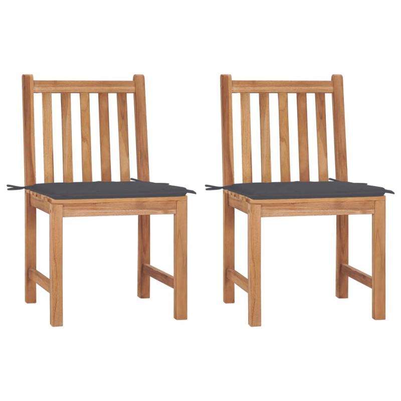 vidaXL Sillas de jardín 2 unidades madera maciza de teca con cojines vidaXL Sillas de jardín 2 unidades madera maciza de teca con cojines