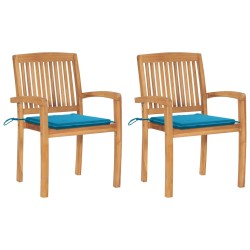 vidaXL Sillas de jardín 2 uds con cojines madera maciza de teca azul