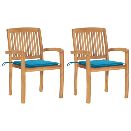 vidaXL Sillas de jardín 2 uds con cojines madera maciza de teca azul
