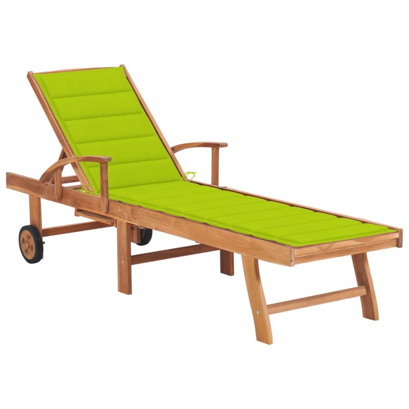vidaXL Tumbona con cojín verde chillón madera maciza de teca vidaXL Tumbona con cojín verde chillón madera maciza de teca