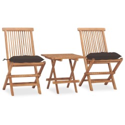 vidaXL Set comedor de jardín plegable 3 piezas madera de teca cojines