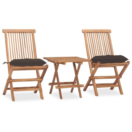 vidaXL Set comedor de jardín plegable 3 piezas madera de teca cojines