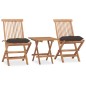 vidaXL Set comedor de jardín plegable 3 piezas madera de teca cojines