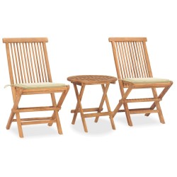 vidaXL Set comedor de jardín plegable 3 piezas madera de teca cojines
