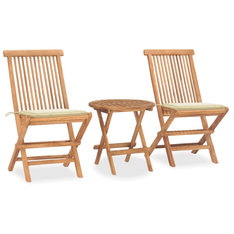 vidaXL Set comedor de jardín plegable 3 piezas madera de teca cojines vidaXL Set comedor de jardín plegable 3 piezas madera de teca cojines