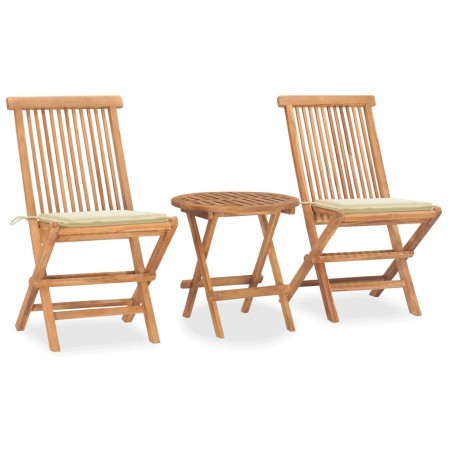 vidaXL Set comedor de jardín plegable 3 piezas madera de teca cojines