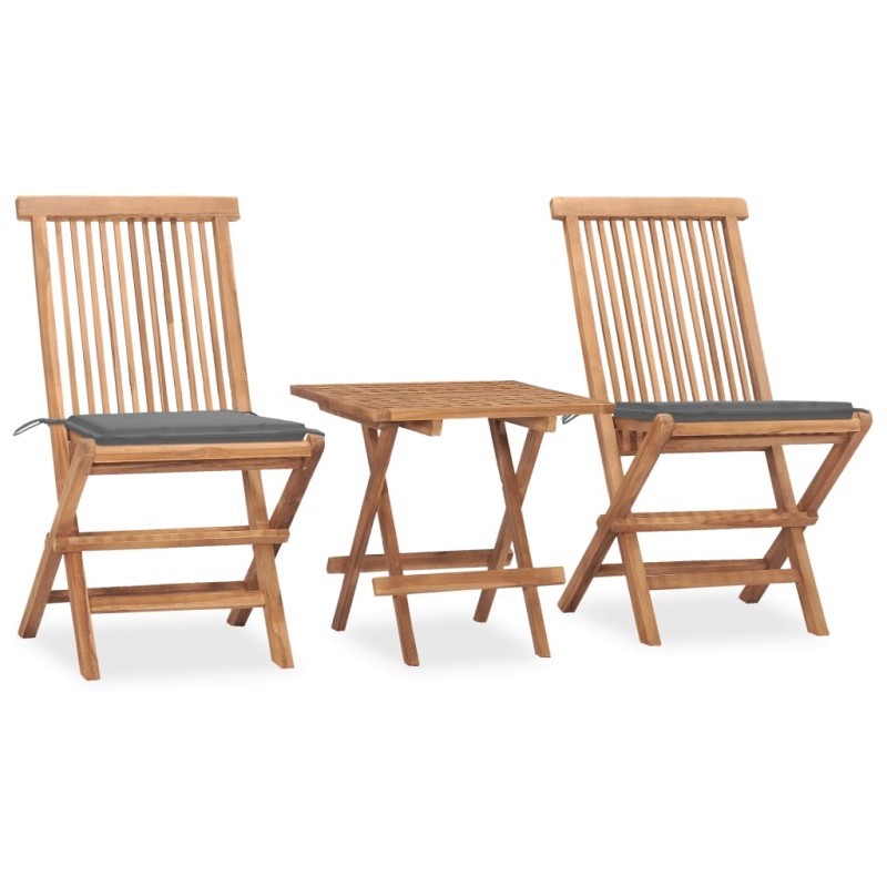 vidaXL Set comedor de jardín plegable 3 piezas madera de teca cojines vidaXL Set comedor de jardín plegable 3 piezas madera de teca cojines