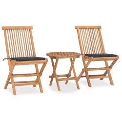 vidaXL Set comedor de jardín plegable 3 piezas madera de teca cojines