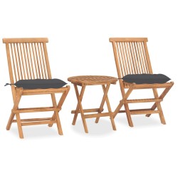 vidaXL Set comedor de jardín plegable 3 piezas madera de teca cojines