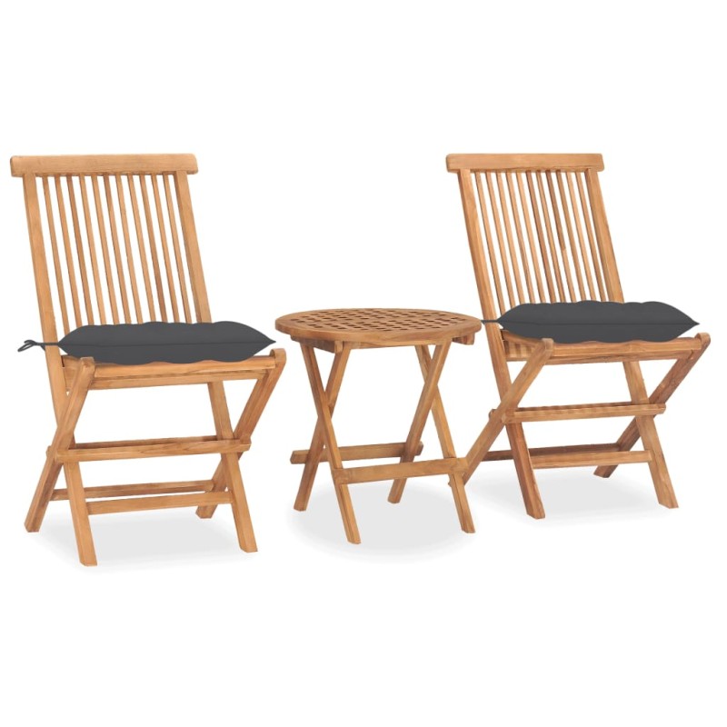 vidaXL Set comedor de jardín plegable 3 piezas madera de teca cojines vidaXL Set comedor de jardín plegable 3 piezas madera de teca cojines